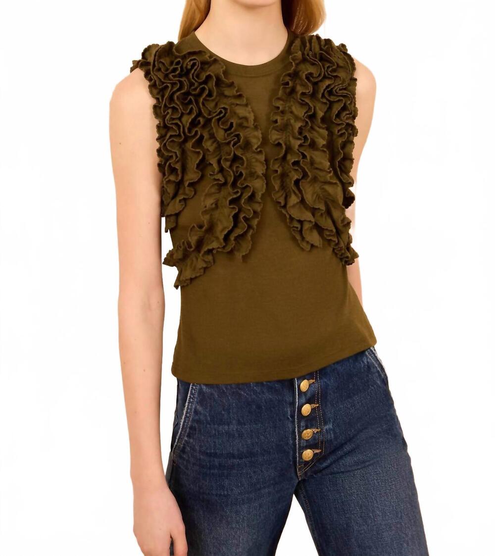 NEW ULLA JOHNSON vesna sleeveless jersey top in loden
